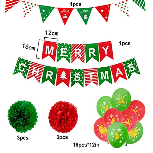 Set de 32 Merry Christmas Decoración de Fiesta de Navidad, Kit de Globos de Decoraciones navideñas,Globos Decoración de Fiesta de Navidad, Feliz Navidad/Papá Noel/Árbol de Navidad/Ciervo