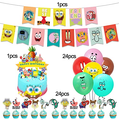 Set de Fiesta de Cumpleaños, NALCY 39 Pcs Suministros de globos de fiesta de Bob Esponja, Decoración para tartas con diseño de Bob Esponja, para Favores Regalo Carnaval Boda