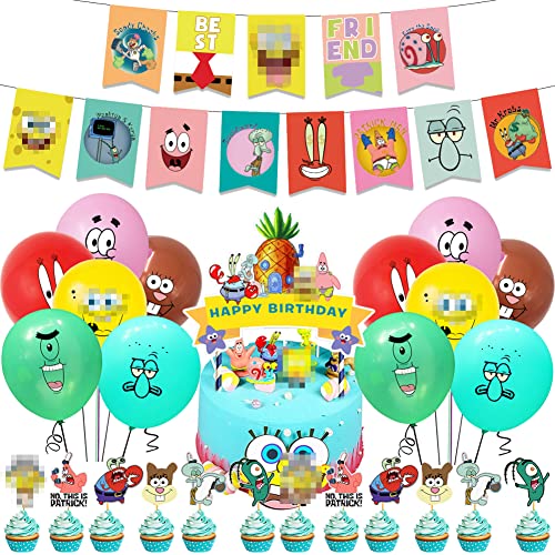 Set de Fiesta de Cumpleaños, NALCY 39 Pcs Suministros de globos de fiesta de Bob Esponja, Decoración para tartas con diseño de Bob Esponja, para Favores Regalo Carnaval Boda