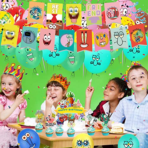 Set de Fiesta de Cumpleaños, NALCY 39 Pcs Suministros de globos de fiesta de Bob Esponja, Decoración para tartas con diseño de Bob Esponja, para Favores Regalo Carnaval Boda