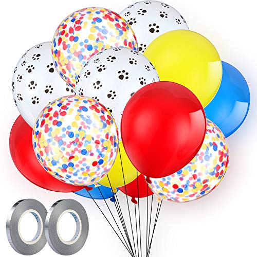 Set de Globos Estampados de 108 Piezas Globos de Látex de Perros Coloridos de 12 Pulgadas Globos de Confeti 2 Piezas Cintas de Plata para Fiesta Temática