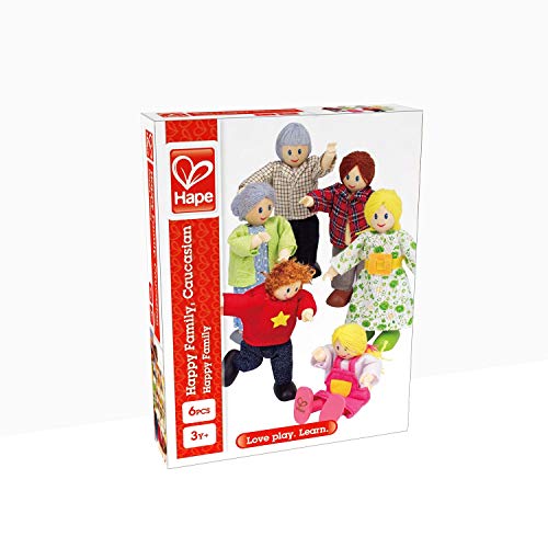 Set Familia de Hape, juego de muñecas familia galardonado, accesorio para la Casa de muñecas de madera infantil, juguete para desarrollar la imaginación, familia de 6 muñecas