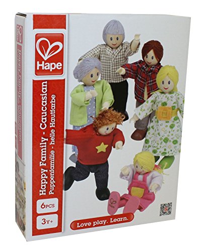 Set Familia de Hape, juego de muñecas familia galardonado, accesorio para la Casa de muñecas de madera infantil, juguete para desarrollar la imaginación, familia de 6 muñecas