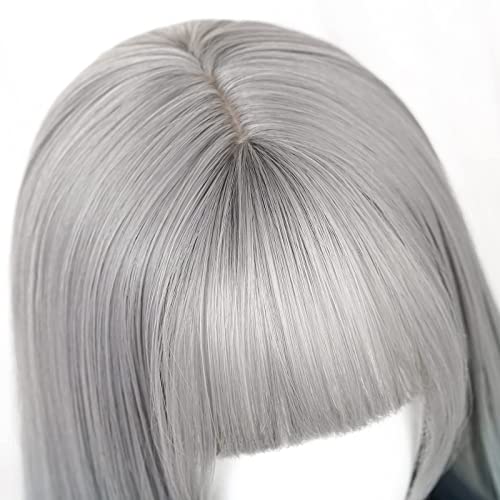 Seupeak Aplicar a Rosa Ombre Azul Azul Larga Lolita con Bangs Mujeres Rainbow Natural Sintético Rizado for Cosplay de Fiesta o Uso Diario (Color : Gray Ombre Blue)