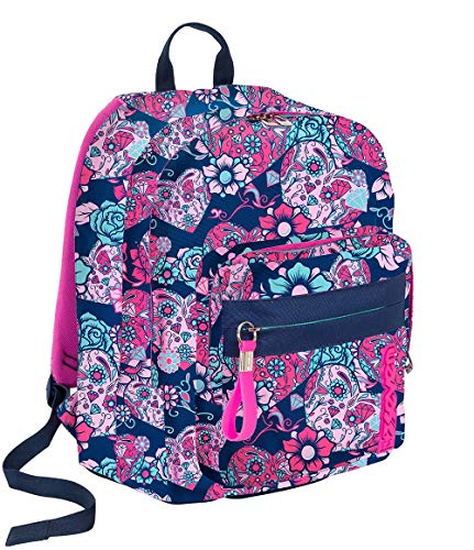 SEVEN S.P.A. Mochila escolar Outsize – Sugarskull – Azul y Rosa – 33 litros – Power Bank y soporte USB – Talla única