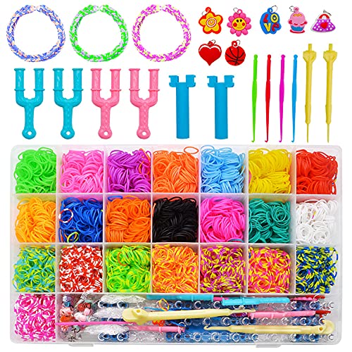 Sgizoku 6800 bandas de telar Kit de banda de telar con bandas de goma arco iris kit de fabricación de pulseras para manualidades para niños en cajas de almacenamiento