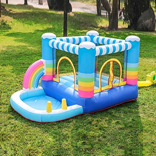 SGSG Castillo Hinchable para niños Cama con colchón de Aire pequeño Cama elástica para niños Cama de Salto para el hogar Castillo Inflable para Interiores y Exteriores Casa de Rebote Inflable B