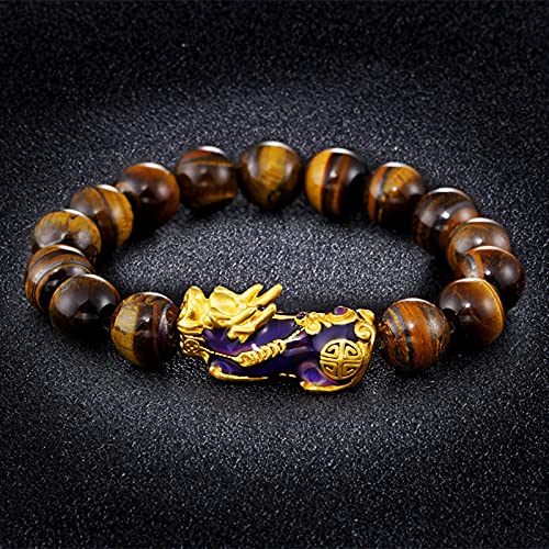 sharprepublic Feng Shui Buena Suerte Pulseras para Hombres Mujeres Obsidian Bead Dragon Lucky Charm Bracelet Pixiu Pi Yao Atraer Dinero de La Riqueza - Amber