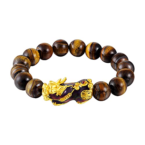 sharprepublic Feng Shui Buena Suerte Pulseras para Hombres Mujeres Obsidian Bead Dragon Lucky Charm Bracelet Pixiu Pi Yao Atraer Dinero de La Riqueza - Amber