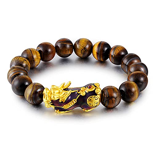 sharprepublic Feng Shui Buena Suerte Pulseras para Hombres Mujeres Obsidian Bead Dragon Lucky Charm Bracelet Pixiu Pi Yao Atraer Dinero de La Riqueza - Amber