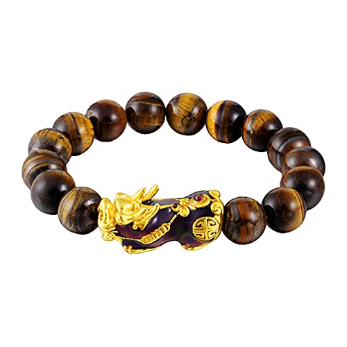 sharprepublic Feng Shui Buena Suerte Pulseras para Hombres Mujeres Obsidian Bead Dragon Lucky Charm Bracelet Pixiu Pi Yao Atraer Dinero de La Riqueza - Amber