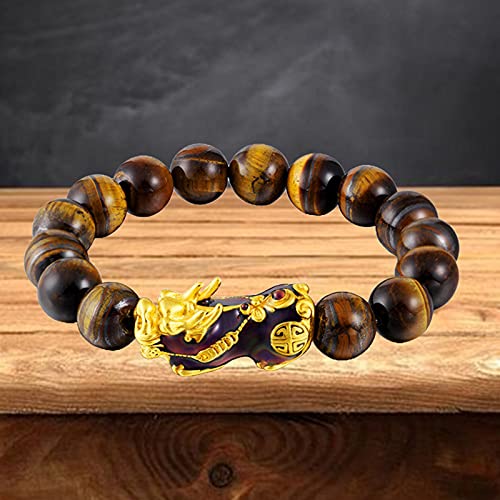 sharprepublic Feng Shui Buena Suerte Pulseras para Hombres Mujeres Obsidian Bead Dragon Lucky Charm Bracelet Pixiu Pi Yao Atraer Dinero de La Riqueza - Amber