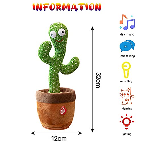 ShengOu Cactus Que Baila,Cactus Bailarin,Cactus Interactivo,Cactus Plush Toy,Juguete de Cactus Bailarin,Juguete de Peluche de Cactus,Cactus Bailando (Calvo)