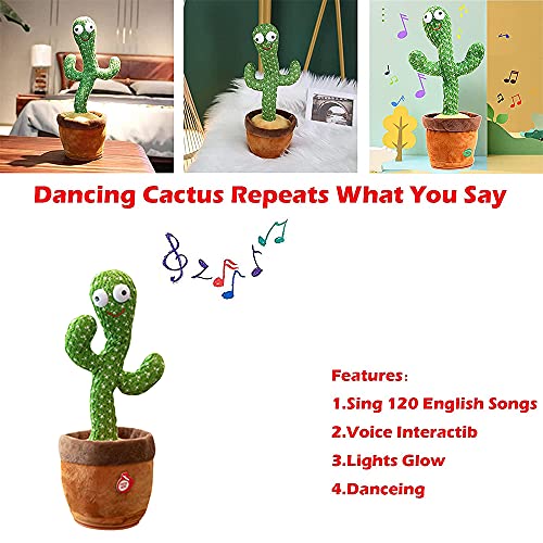 ShengOu Cactus Que Baila,Cactus Bailarin,Cactus Interactivo,Cactus Plush Toy,Juguete de Cactus Bailarin,Juguete de Peluche de Cactus,Cactus Bailando (Calvo)