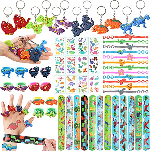 Shinelee 60 Piezas Artículos de Fiesta Dinosaurios Cumpleaños Niño Llavero Pulseras Bofetada Pegatinas Tatuajes Pulsera Dinosaurios Piñata Dinosaurio Cumpleaños Regalo Niños