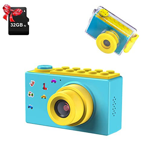 ShinePick Cámara de fotos para niños, resistente al agua, mini cámara con tarjeta TF de 32 GB / Zoom digital 4X / 8MP / pantalla LCD TFT de 2 pulgadas cámara digital para niños (azul)