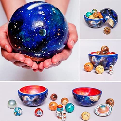 SHUIZHUYU Wooden Solar System Cosmos Learning Game Toy,Wooden Solar System Nesting Toy Set,Cosmos Learning Game Toy,Gift for Kids Teens Girls Boys (Color : Multicolor, Size : 12cm/4.72in)