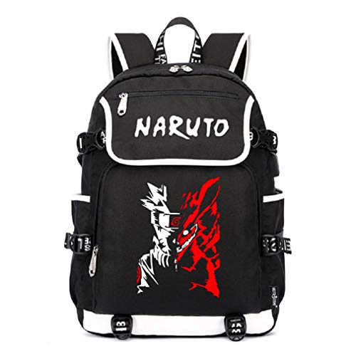 Siawasey Anime Naruto Cosplay Uzumaki Uchiha - Mochila para portátil con Puerto de Carga USB Negro 5 L