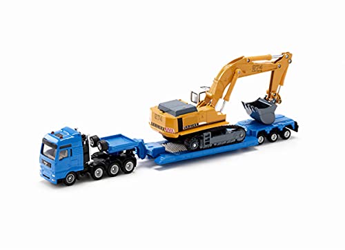 siku 1847 Transportador carga pesada con excavadora, Semirremolque desmontable, 1:87, Metal/Plástico, Azul/Amarillo