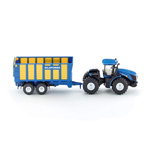 SIKU 1947, Tractor New Holland T con remolque de ensilado, 1:50, Multifuncional, Metal/Plástico, Azul