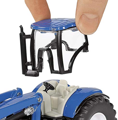 SIKU 1988, Tractor New Holland con cargador frontal y mezcladora de pienso Strautmann, 1:50, Multifuncional, Metal/Plástico, Azul