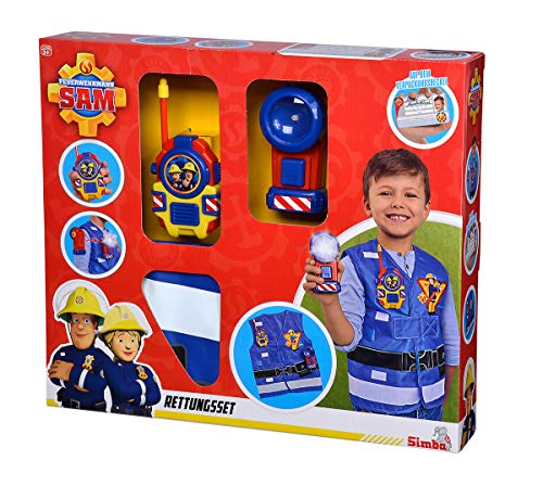 Simba 109252477 – Juego de Salvavidas de Sam el Bombero, Chaleco con Estampado, Linterna de 11 cm, walkie-Talkie de 14 cm