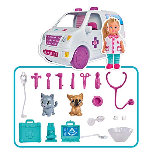 Simba Toys - Evi Love Caravana Veterinaria 2 en 1, con Muñeca Incluida y Múltiples Accesorios, para Niños a partir de 3 años - 36 x 13 x 16 cm