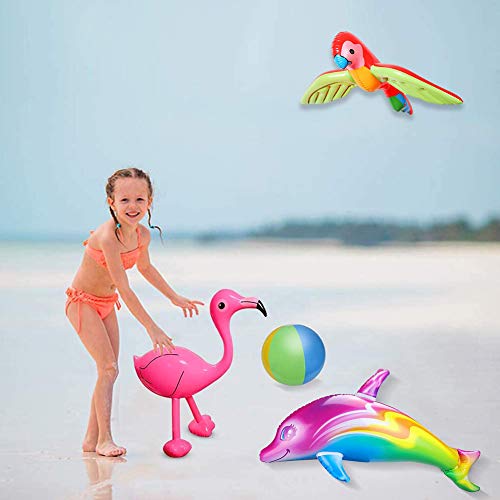 SIMUR 8 Piezas de Juguete Inflable de Palmeras con flamencos, Bolas de Playa de plátano inflables, delfín Loro Volador para Fiesta de Hawaii, decoración de Fiesta de Luau, telón de Fondo