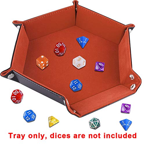 SIQUK Tablero de Dados Bandeja de Dados, Plegable de Cuero de Hexagonal de la PU y Soporte de Dados de Terciopelo Naranja para Mazmorras y Dragones Juegos de Dados RPG D & D y Otros Juegos de Mesa