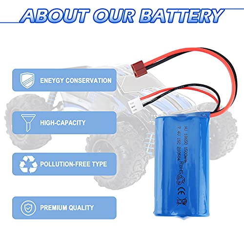 Sirecal 2 Piezas 7.4V 1500mAh Li-Ion Batería con USB Cargador para WLtoys 4WD RC Cars 12403 12401 12402 12404 12428 Repuesto de Repuesto