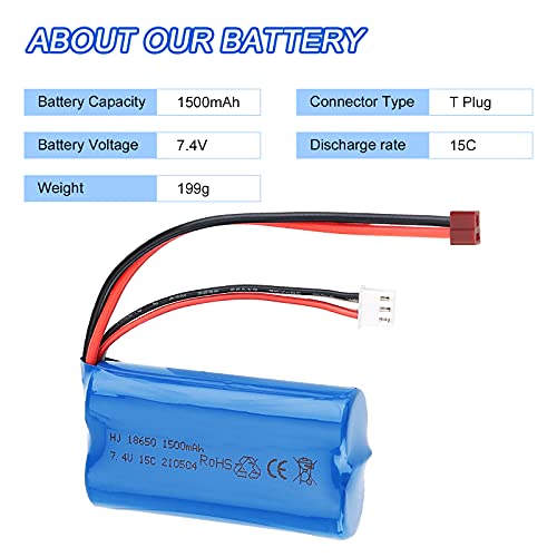 Sirecal 2 Piezas 7.4V 1500mAh Li-Ion Batería con USB Cargador para WLtoys 4WD RC Cars 12403 12401 12402 12404 12428 Repuesto de Repuesto