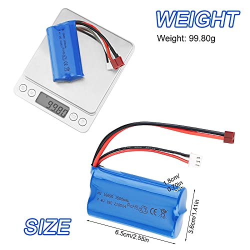 Sirecal 2 Piezas 7.4V 1500mAh Li-Ion Batería con USB Cargador para WLtoys 4WD RC Cars 12403 12401 12402 12404 12428 Repuesto de Repuesto