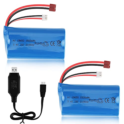 Sirecal 2 Piezas 7.4V 1500mAh Li-Ion Batería con USB Cargador para WLtoys 4WD RC Cars 12403 12401 12402 12404 12428 Repuesto de Repuesto