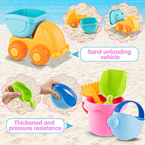 Sirecal Juguetes de Playa para Niños - Sirecal 10 Pcs Juguetes Arena Playa con Bolsa de Malla Camion Cubo Palas Rastrillo Moldes Arena Juegos Playa para Chico Niña (Color Aleatorio)