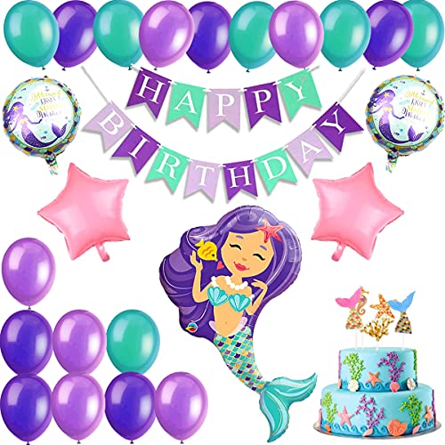 Sirena Cumpleaños Party Decoración,Decoración de Cumpleaños Sirena,Kit Globos Sirena,Sirena Decoración de Globos de Cumpleaños,Sirena Globo, para Temas del Mar Fiesta De Cumpleaño