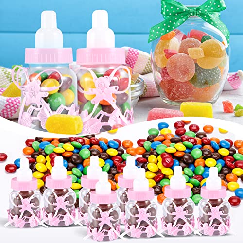 Siumir Biberón de Plástico Mini Botella de Caramelo Caja de Regalo 12 PCS para Fiesta de Baby Shower, Cumpleaños Fiesta (Rosa)