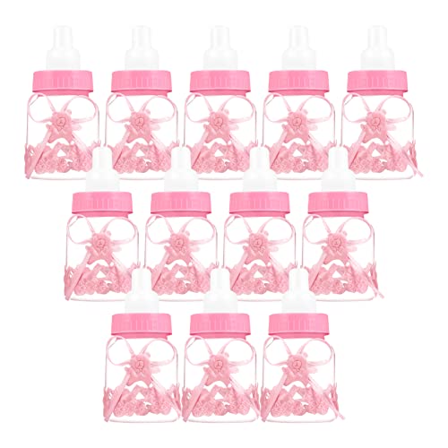 Siumir Biberón de Plástico Mini Botella de Caramelo Caja de Regalo 12 PCS para Fiesta de Baby Shower, Cumpleaños Fiesta (Rosa)