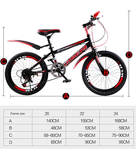 SJSF Y Bicicleta Infantil con Ruedas de 18/20/22", Bicicleta para niños con estabilizadores, Rueda de 18 Pulgadas, Rojo,22"