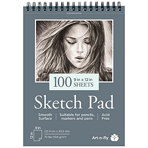 Sketchbook de 100 Hojas Cuaderno A4 Dibujo de Hojas Lisas de 100 gr y 22.9 x 30.5 cm (9 x 12 pulgadas) Bloc para Bocetos y Otros Dibujos con Lápices de Colores Rotuladores Bolis