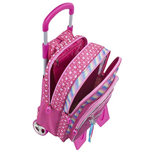 SKPAT - Mochila con Carro Niña Infantil para Colegio Primaria - Mochila Escolar con Ruedas Niña Grande - Resistente y Ligera. Asa Superior y Tiras Acolchadas y Ajustables de Marca SKPAT, Color Fucsia