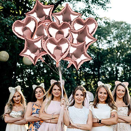 SKYIOL Globos de Papel de Aluminio con Forma de Corazón Estrella Oro Rosa 25 unidades 45 cm, Globos Grandes con 10m Cinta para Bodas Cumpleaños Compromisos Fiestas Decoraciones