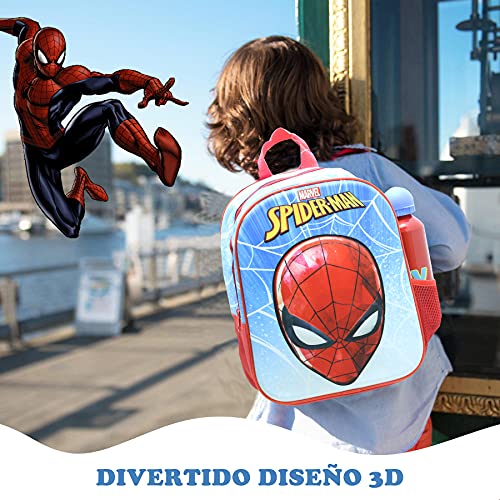 Skyline Mochila Escolar 3D, Spiderman, Mochila Infantil para Niños, 25x31x10 CM, Mochila Poliéster+EVA, Material Escolar, Vuelta al Cole, Ideal para Niños