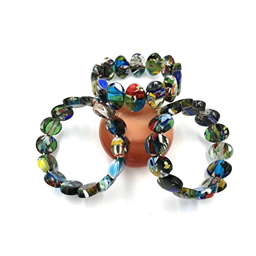 skyllc® Conjunto de 3 Oval Mezcla Forma Camuflaje del Color Murano Bolas Pulsera Brazalete de Cadena para Mujeres de Talla 18 * 13mm