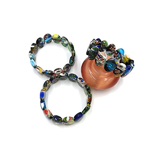 skyllc® Conjunto de 3 Oval Mezcla Forma Camuflaje del Color Murano Bolas Pulsera Brazalete de Cadena para Mujeres de Talla 18 * 13mm