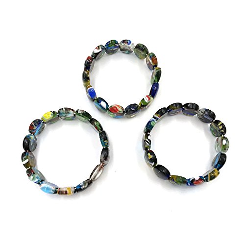 skyllc® Conjunto de 3 Oval Mezcla Forma Camuflaje del Color Murano Bolas Pulsera Brazalete de Cadena para Mujeres de Talla 18 * 13mm