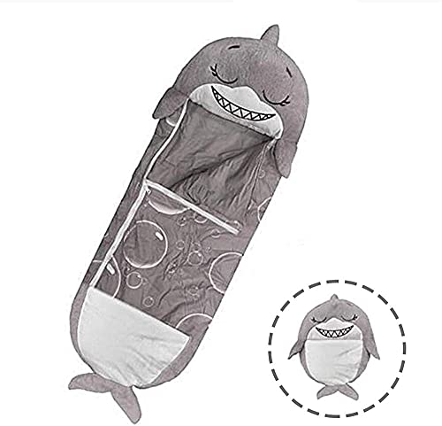 SKYUXUAN Niños Juega Almohada y Saco de Dormir Divertido Saco de Dormir Sorpresa cómoda diversión una Pieza niños Pijamas Sacos de Dormir 2 en 1 Dibujos Animados Animal Siesta pillo-Tiburón Gris