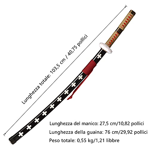 Skyward Blade Espada de madera Roronoa Zoro Katana Anime Original Textura japonesa Samurai Spada, Trafalgar Law Katana Rojo Amarillo para Colección Cosplay 40 Pulgadas