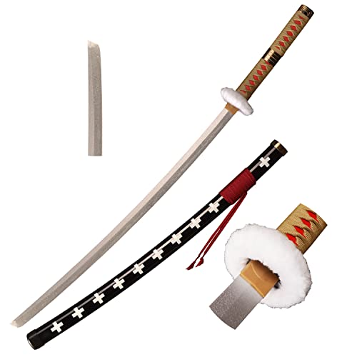 Skyward Blade Espada de madera Roronoa Zoro Katana Anime Original Textura japonesa Samurai Spada, Trafalgar Law Katana Rojo Amarillo para Colección Cosplay 40 Pulgadas