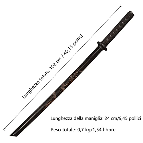 Skyward Blade Espadas de samurai japonesas de pura madera Katana, espada de entrenamiento con protector de mano de plástico y tapón de goma negro dragón tallado