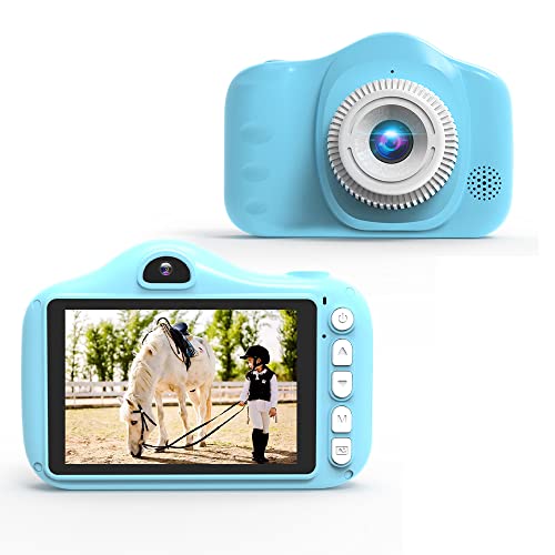 SLuB Cámara digital para niños HD Toy Camera Mini Selfie Camera 3.5-Inch 1080P HD Pantalla 32G TF Tarjeta USB Carga Adecuado para regalos de cumpleaños de niños (azul)